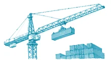 a construction crane moving a container on to a stack